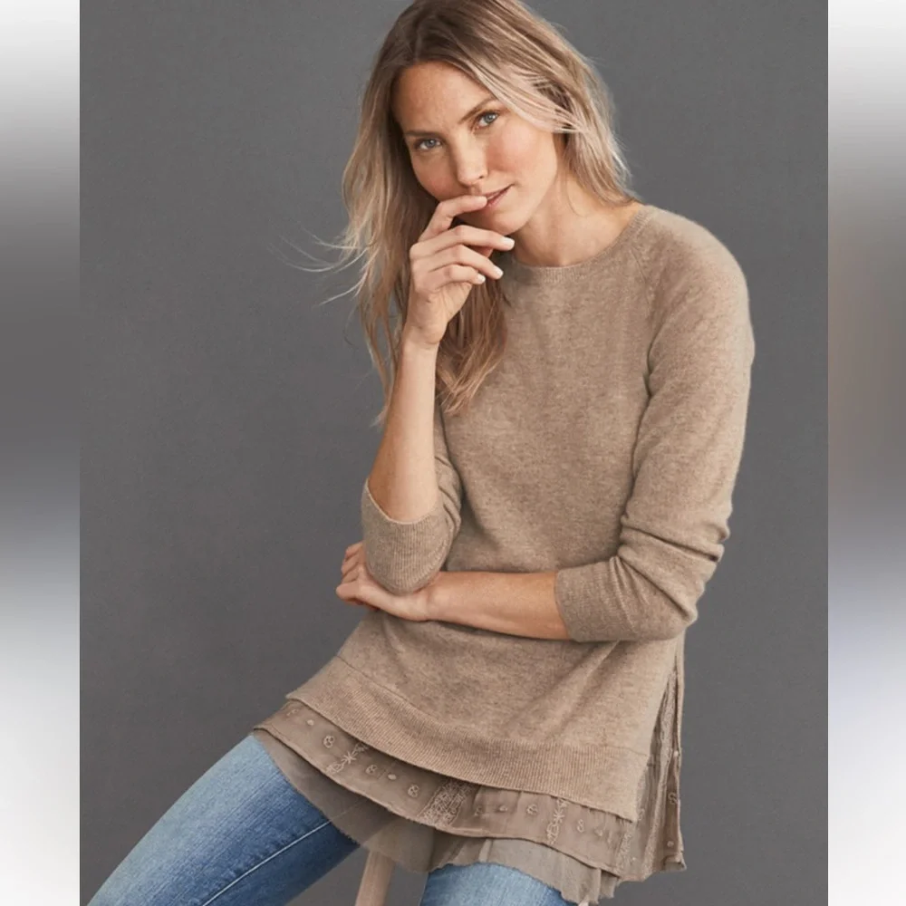Garnet Hill 100% Cashmere Shirttail Sweater Size XS